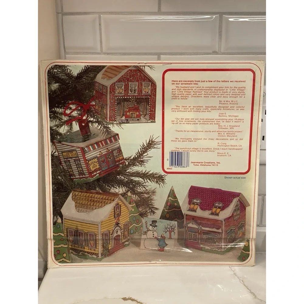 Vintage Little Village 16 Tree Ornaments Boxes Assemble Kits Cardboard Craft New